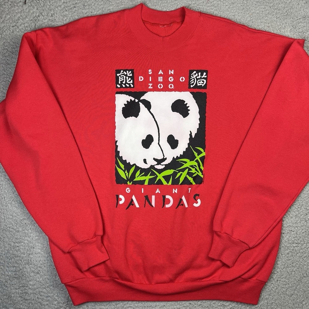 Vintage San Diego‎ Zoo Sweater Red Giant Panda Crewneck Pullover 90s